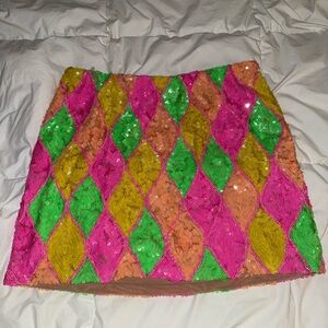 Show Me Your MuMu Pink and Green Sequin Mini Skirt